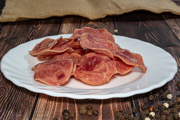 Meat chips, jerky meat a product of pork meat