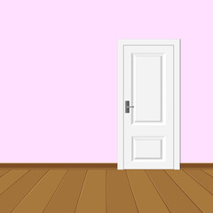 White  wooden door in the empty room with copy space