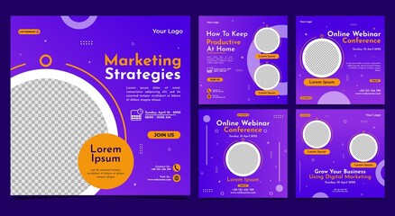 Set of social media stories post template concept design for business webinar, marketing webinar, online class program, etc