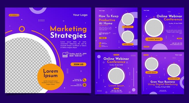Set of social media stories post template concept design for business webinar, marketing webinar, online class program, etc