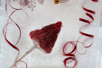 ice, frozen objects, texture, christmas toys, christmas tree, new year, santa claus, christmas, holiday, candy, sweets, gifts