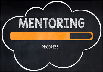 Mentoring on Chalkboard Concept,loading bar background,blackboard background with white cloud.