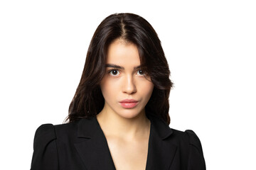 Fototapeta premium Close-up sad young ukrainian girl, student looking at camera isolated on white background. Concept of emotions, youth, peace, support