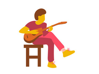 Fototapeta premium The guitarist sits on a stool and plays the guitar. Vector illustration.