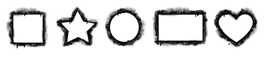Spray paint graffiti stencil in different shape. Vector grunge frames