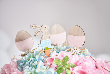 Bunny and eggs easter decor made of wood