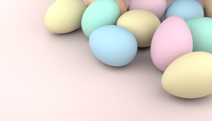 Colorful Easter eggs on pastel pink background. 3D rendering.