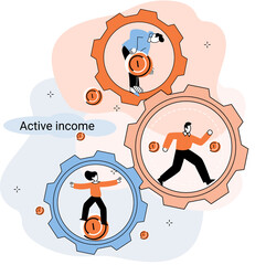 Active income, getting wages for work, increase profit using knowledge and skills. Man works, earns salary at paid job. Idea of financial growth and business development. Activity for revenue growth