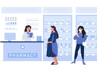 Naklejka na ściany i meble Drugstore or pharmacy flat illustration