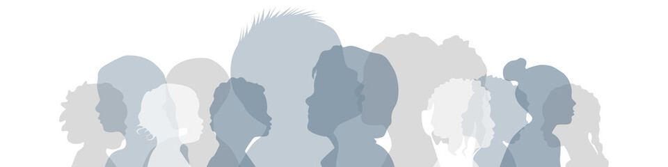 Children of different ethnicities stand side by side together. Flat vector illustration.
