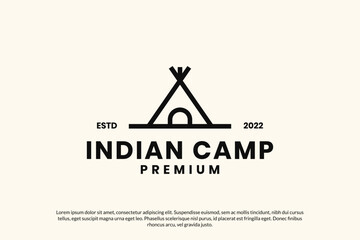 Indian home camp lines culture logo design vector icon symbol illustration