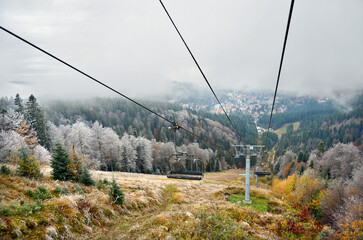 view from chairlift - mountain landscape in autumn