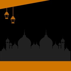 Yellow and black color gradient banner background design with mosque silhouette