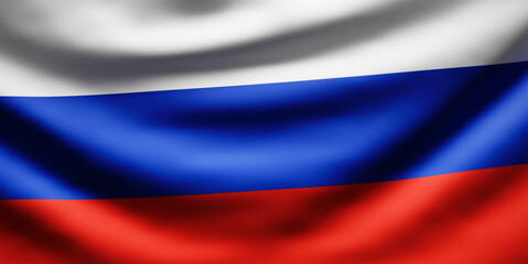 National flag of Russia.  Silk fabric Russian federation flag waving on the wind.