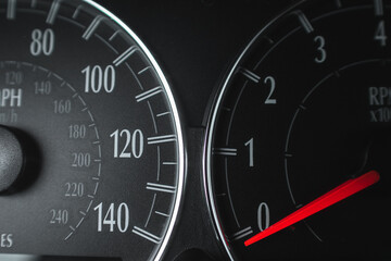 car dashboard close-up , speedometer in miles