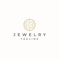 Luxurious jewelry with line art style logo icon design template. Elegant, gold, flat vector