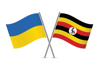 Ukraine and Uganda crossed flags. Ukrainian and Ugandan flags, isolated on white background. Vector icon set. Vector illustration.