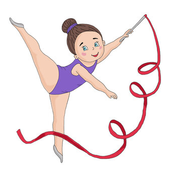 gymnast girl with red ribbon clip art preview