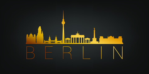 Obraz premium Berlin, Germany Gold Skyline City Silhouette Vector. Golden Design Luxury Style Icon Symbols. Travel and Tourism Famous Buildings.