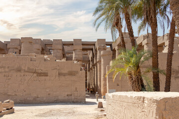Luxor, Egypt - September 21 2021: The Karnak Temple Complex consists of a number of temples, chapels, and other buildings in the form of a village.