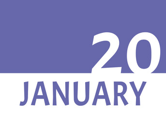 20 january calendar date with copy space. Very Peri background and white numbers. Trending color for 2022.