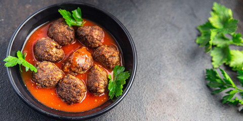meatballs tomato sauce meat beef veal pork lamb fresh meal food diet snack on the table copy space food background 