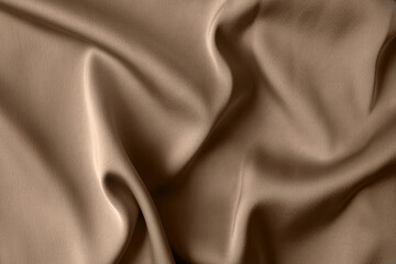 Naklejka na ściany i meble Luxury light brown beige color creased smooth satin silk cloth texture decorate background with minimalistic style and copy or negative space
