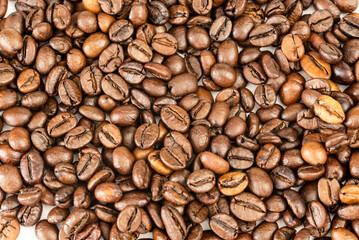 The Netherlands, February 2022. Close up of coffee beans on white background.