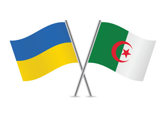 Ukraine and Algeria crossed flags. Ukrainian and Algerian flags, isolated on white background. Vector icon set. Vector illustration.