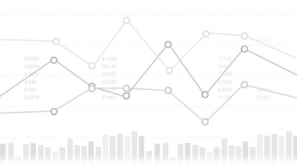 Bar chart and dotted lines graph moving up and down on white background with data numbers. Financial business stock market animation 4K