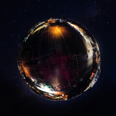 City night planetoid from above Colfax and Peoria in Aurora, CO 
USA