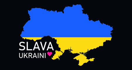 Slava Ukraini Glory to Ukraine map and flag