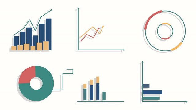 Set of animated infographic elements, flat design. Diagrams, histograms and charts growing on white background. 4K