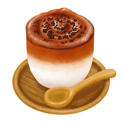 お皿とスプーン付きダルゴナコーヒー　Dalgona Coffee　 whipped coffee
