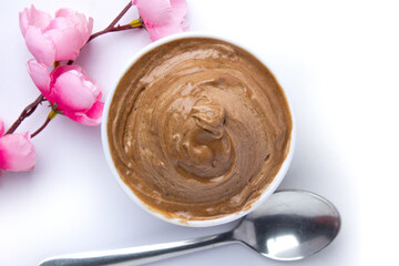 Tasty Choco spread in white bowl with spoon