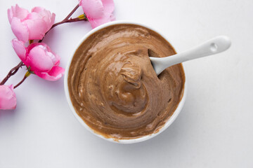 Tasty Choco spread in white bowl with spoon