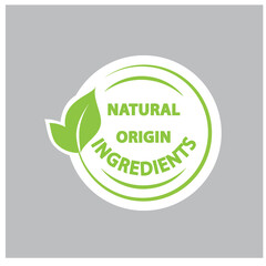 Sticker for natural original ingredients with two leaves.