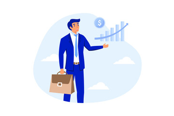 	
Investment profit growth, financial advisor or wealth management, make money to get rich or increase earning or income concept, confidence businessman investor holding big rising profit growth graph