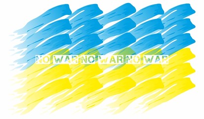 flag of Ukraine with white inscription no war. An illustration of protest against Russian aggression