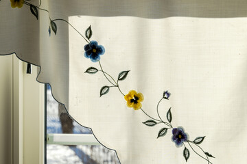kitchen curtain with floral pattern