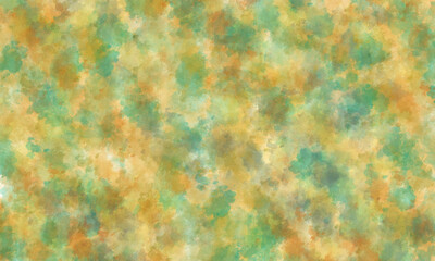 Abstract summer translucent watercolor background in green and yellow tones. Cloud texture