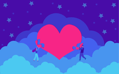 A married couple in a dream builds a heart, a symbol of love and strong relationships.