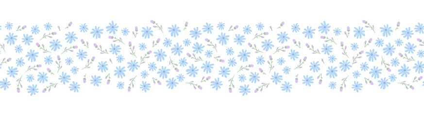 seamless spting flowers brush, border with plant design.  floral frame background template seamless borders, greenery frame.