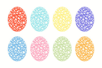 Set of Easter egg icons. Simple cartoon flat vector illustration with egg silhouettes with floral pattern print, isolated on white.