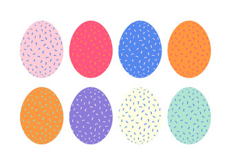 Set of Easter egg icons. Simple cartoon flat vector illustration with egg silhouettes with funny pattern print, isolated on white.
