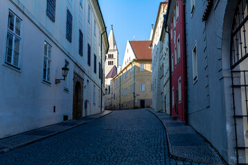 Narrow street in the historic city center of Prague, Czech republic