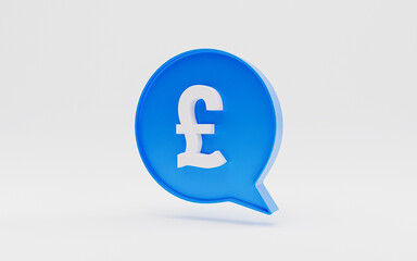 Isolated of White pound sterling sign inside of blue text message on white background for currency exchange and money transfer concept by 3d render.