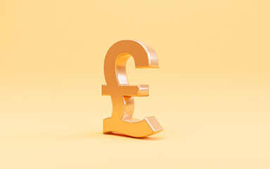 Golden pound sterling sign on yellow background for currency exchange and money transfer concept by 3d render.