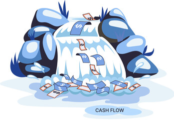 Fototapeta premium Idea of financial growth and business development. Business investment and profit increase, financial literacy courses. Waterfall with money dollar bills. Cash flow stable income. Money flows metaphor