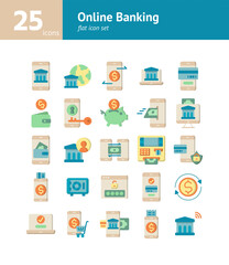Online Banking flat icon set. Vector and Illustration.